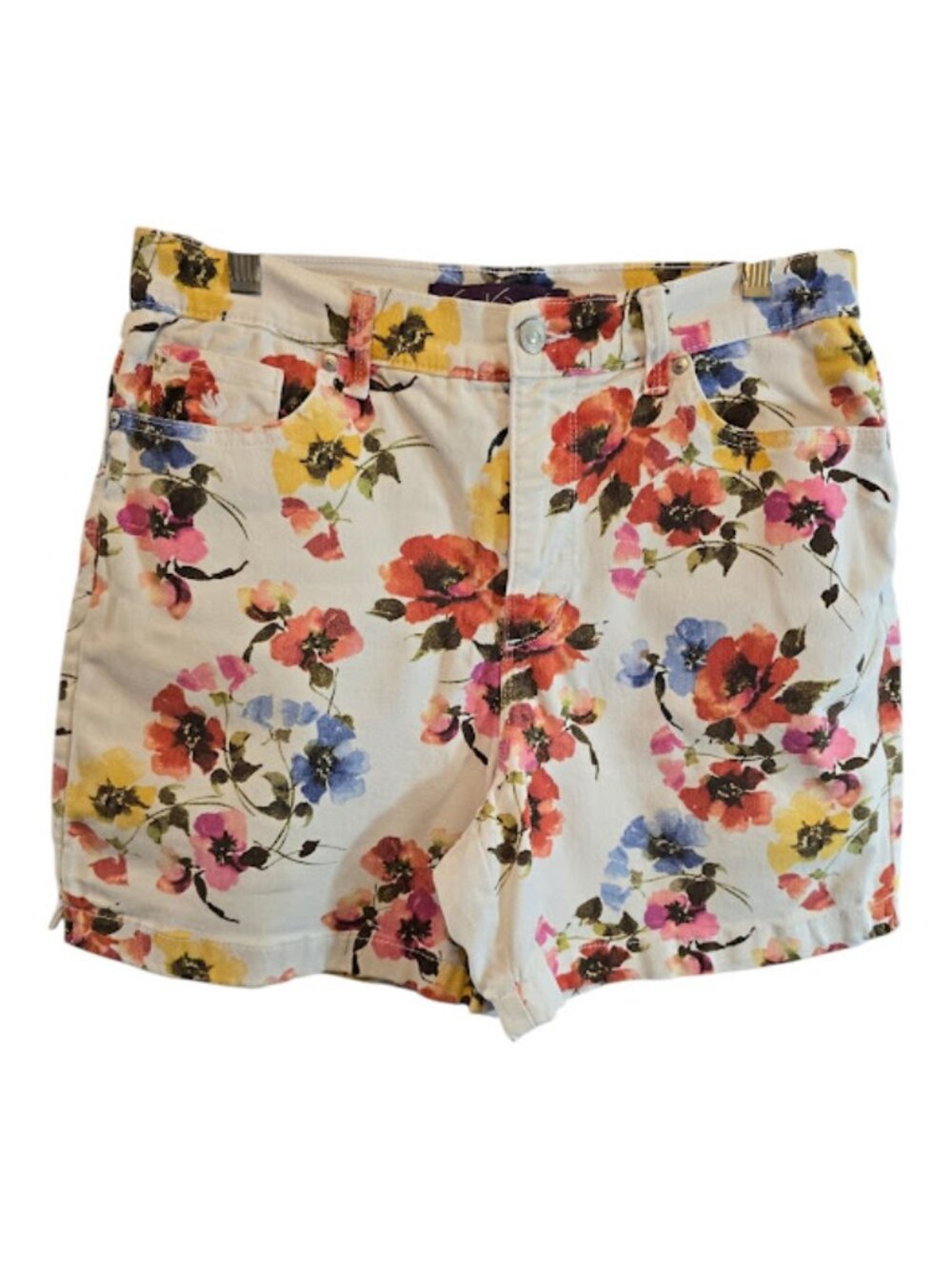 COTTON BLEND SHORTS GLORIA VANDERBILT AMANDA HIGH RISE FLORAL PRINT SIZE 10